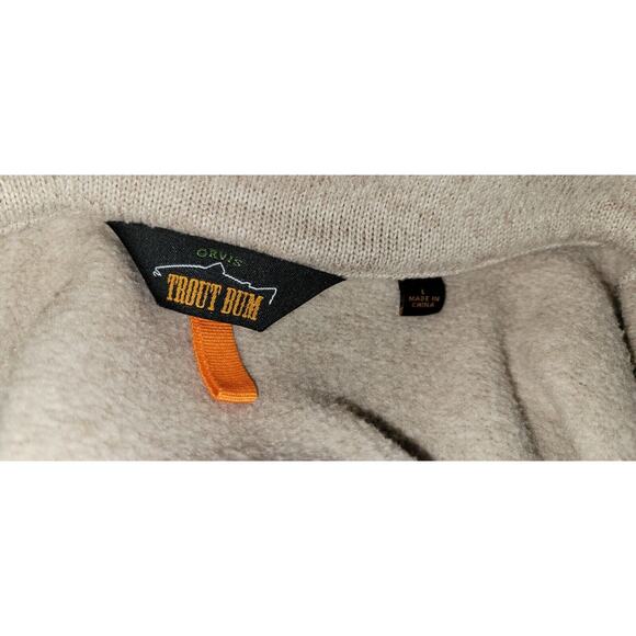 Orvis Trout Bum Mens Large Beige Full Zip Long Sleeve Outdoor Pockets Sweater - Picture 13 of 13